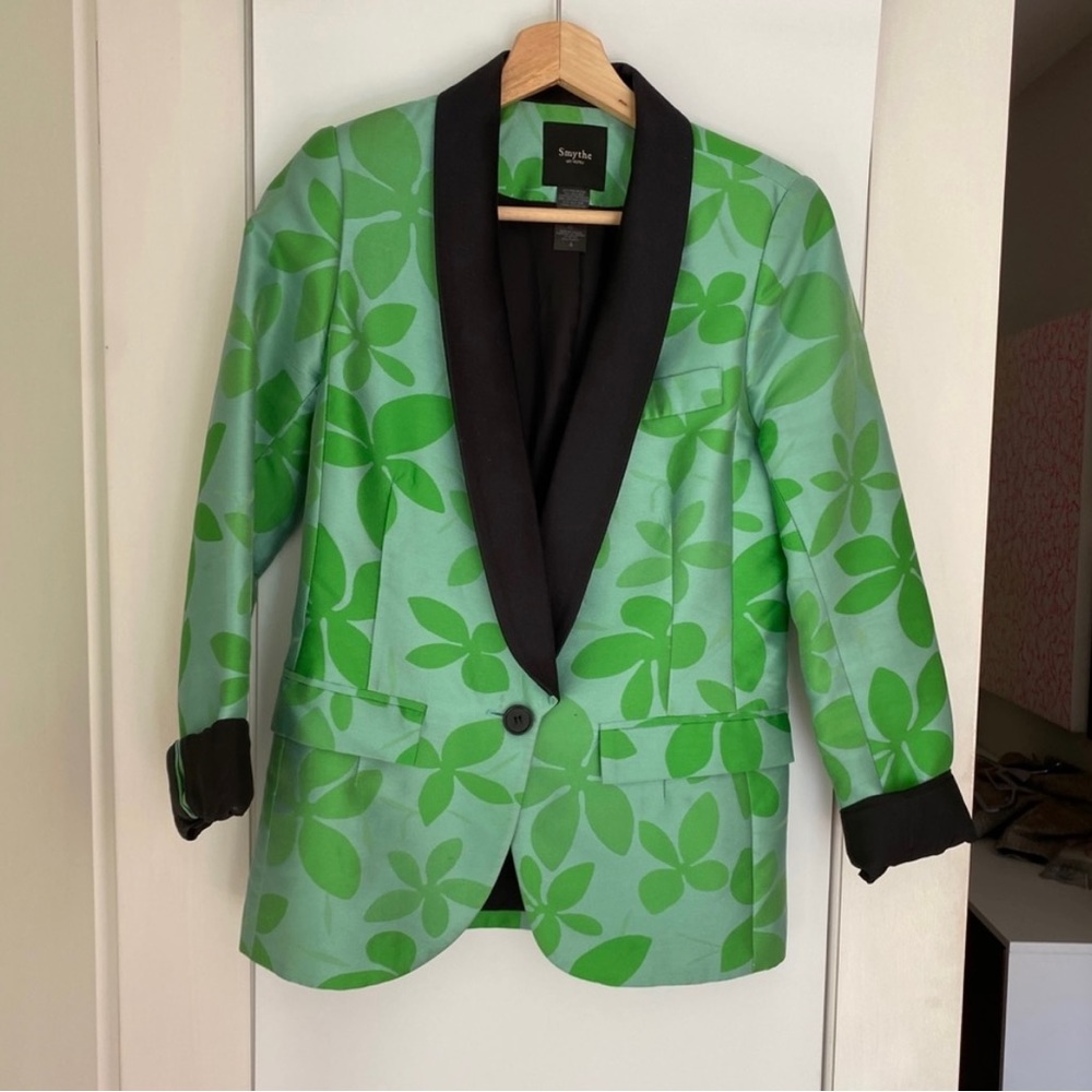 Smythe Green Floral Print Blazer with Black Trim